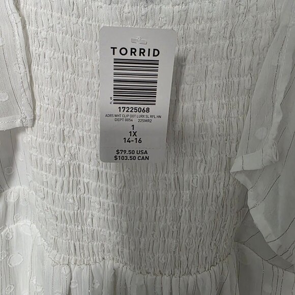 NWT Torrid White Clip Dot Ruffle Hem Dress 1X 14โ16 Summer Strappy Bridal Fairy - Picture 3 of 7